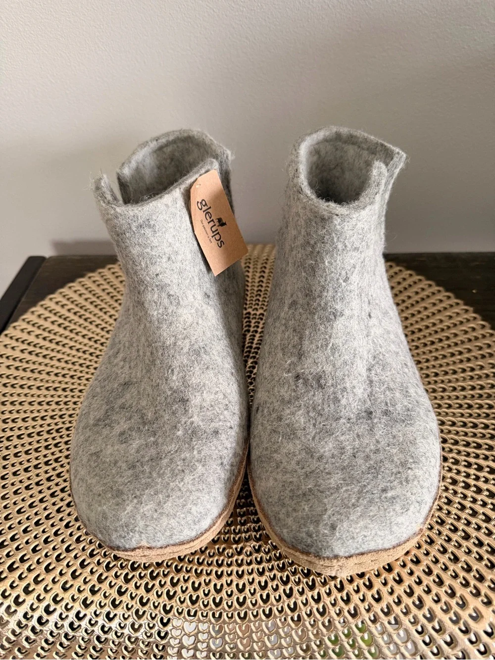 Glerups Grey Wool Ankle Bootie Leather Sole - Cozy Slip-On Size 37 (7)